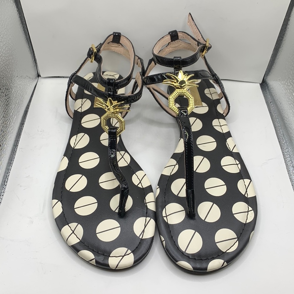 Louise et Cie Albaran Sandal Thong Black White Polka Dot Pineapple Size 9 1/2
